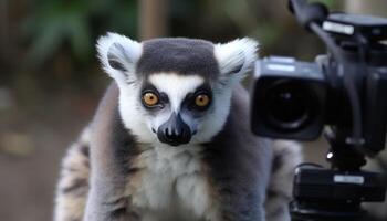 carino lemure primate analizzare, cercare, guardare, messa a fuoco su primo piano, natura fotografico ritratto generato di ai foto