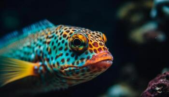 subacqueo pesce nuoto nel un' colorato scogliera, in mostra natura bellezza generato di ai foto