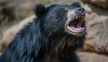 carino scimmia sbadigliando, guardare a telecamera, bocca aprire, peloso e bagnato generato di ai foto