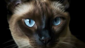 carino gattino fissando, blu occhi, soffice pelliccia, seduta all'aperto generato di ai foto