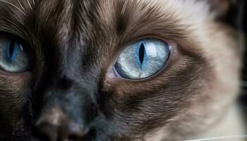 carino gattino fissando con blu occhi, soffice pelliccia, e barba generato di ai foto