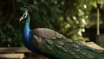 maestoso pavone viene visualizzato vivace colori nel natura elegante ritratto generato di ai foto