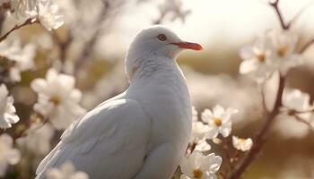 gabbiano perching su ramo, piume nel luce del sole, natura la tranquillità generato di ai foto