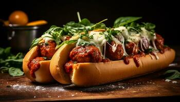 freschezza su il tavolo grigliato carne, fatti in casa pane, salutare mangiare generato di ai foto