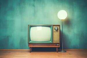Vintage ▾ vecchio tv. ai generativo. foto