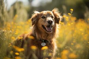 ritratto di un' contento all'aperto estate cane generativo ai foto