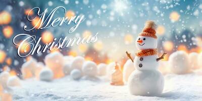 festivo pupazzo di neve con bokeh Natale sfondo - generativo ai foto