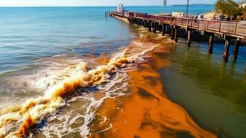 combattendo inquinamento - detergente oleoso macchie nel serbatoio acqua - generativo ai foto