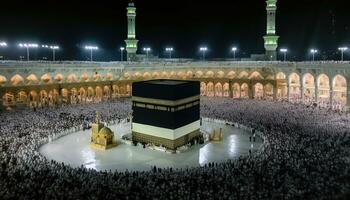 sacro hajj processione - I musulmani su tradizionale viaggio per kaaba - generativo ai foto