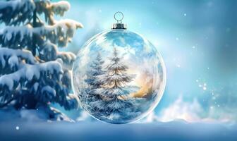 vacanza Magia - bicchiere Natale palla e innevato pini - generativo ai foto