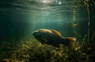 pesce nuoto nel acqua con un acquatico Visualizza ai generativo foto