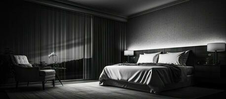 nero e bianca a tema Hotel camera o Camera da letto interno nel un' Hotel concetto foto