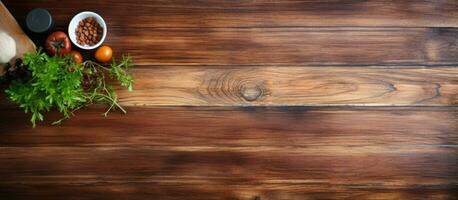 avvicinamento di di legno cucina tavola nel casa interno concetto foto