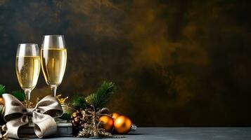 Natale delizie - scintillante Champagne bicchieri e festivo decorazioni - generativo ai foto