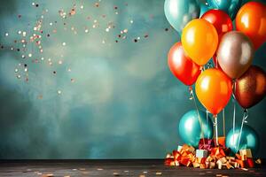 celebrativo delizie - coriandoli, orpello e colorato palloncini - generativo ai foto
