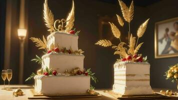 un' celebrazione di diletto con un elegante compleanno torta d'oro ai generato foto