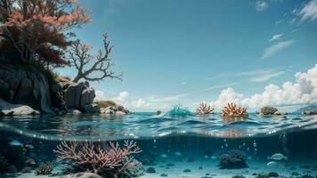 travolgente coralli in mezzo vasto subacqueo cielo ai generato foto