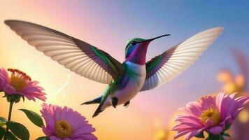 il incantevole momenti di colibrì In cerca di fiore nettare ai generato foto