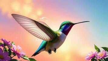 il incantevole momenti di colibrì In cerca di fiore nettare ai generato foto