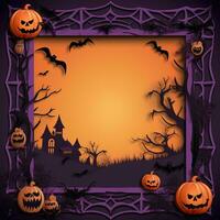 carta tagliare holloween confine pipistrello fantasma ragno zucca telaio, Halloween papercut alto qualità ai generato Immagine foto