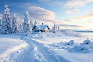 un' incontaminato nordico inverno scena con un' sereno bianca distesa quello è visivamente piacevole e elegante foto