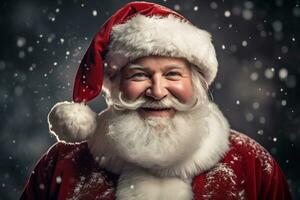 sorridente Santa Claus nel il suo iconico rosso completo da uomo e barba foto