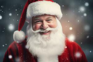 sorridente Santa Claus nel il suo iconico rosso completo da uomo e barba foto