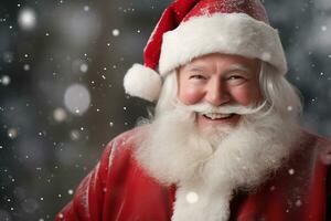 sorridente Santa Claus nel il suo iconico rosso completo da uomo e barba foto