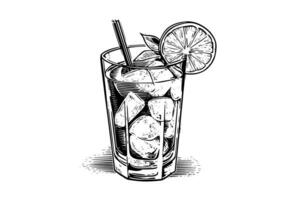 Mojito cocktail inciso isolato bevanda vettore illustrazione. nero e bianca schizzo composizione foto
