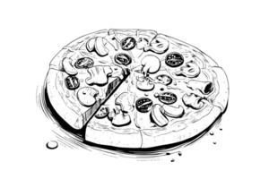 affettato Pizza schizzo mano disegnato incisione stile vettore illustrazione. foto