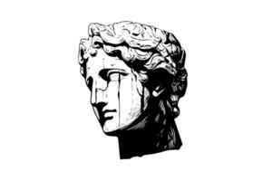 Cracked statua testa di greco scultura schizzo incisione stile vettore illustrazione. foto