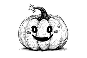 Halloween zucca testa portafortuna incisione inchiostro schizzo mano disegnato vettore illustrazione. foto
