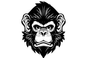 scimmia testa o viso mano disegnato vettore illustrazione nel incisione stile inchiostro schizzo. foto