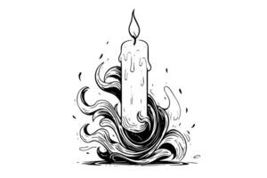 di spessore Natale candele ardente. mano disegnato schizzo incisione stile vettore illustrazione. foto