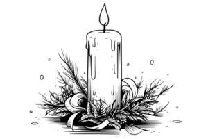 di spessore Natale candele ardente. mano disegnato schizzo incisione stile vettore illustrazione. foto