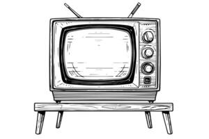 retrò televisione vettore illustrazione. incisione stile inchiostro schizzo. foto