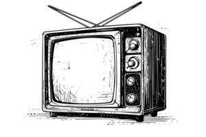 retrò televisione vettore illustrazione. incisione stile inchiostro schizzo. foto