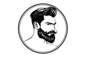 mano disegnato ritratto di barbuto uomo nel profilo. fricchettone inchiostro schizzo. logotipo vettore illustrazione. foto