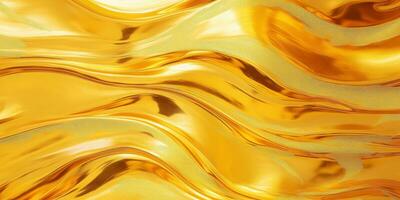 d'oro fluido sfondo. liquido giallo metallo sfondo. fascino turbine oro struttura. 3d ondulato flusso astrazione. foto
