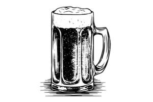 birra bicchiere con ale e lussureggiante schiuma.mano disegnato inchiostro schizzo. incisione Vintage ▾ stile vettore illustrazione. foto
