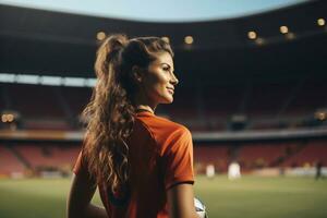 trailblazing talento superiore femmina calcio Giocatori viaggio guidato di generativo ai foto