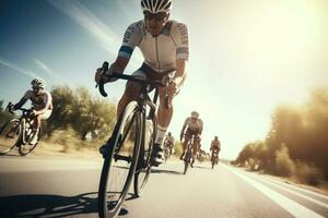 gruppo di bikers a gruppo giro, ai generato foto