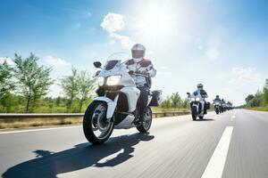 gruppo di bikers a gruppo giro, ai generato foto