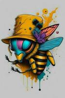 un' dettagliato illustrazione di un' ape per un' maglietta disegno, sfondo e moda foto