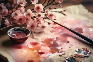 bellissimo acquerello sakura ramo isolato su bianca, ai generato foto