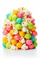 colorato fruttato Popcorn su bianca sfondo isolato foto
