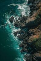 mozzafiato aereo Visualizza di il costiero bellezza e incontaminato spiagge - ai generato foto