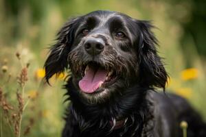 ritratto di un' contento all'aperto estate cane generativo ai foto