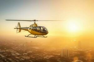 giallo elicottero tramonto. creare ai foto