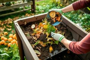 compostaggio cibo rifiuto scatola. creare ai foto